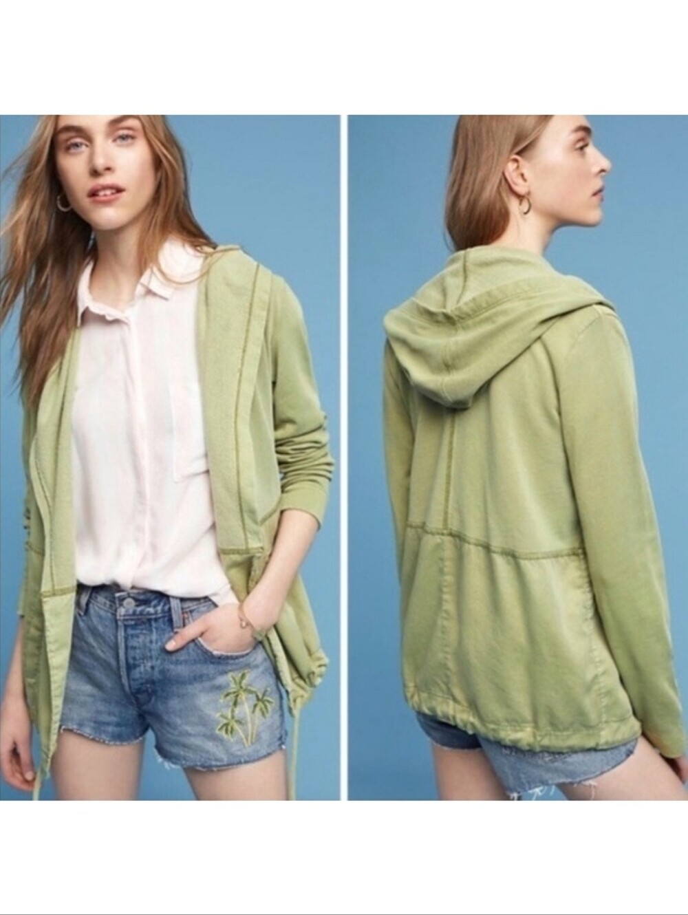Anthropologie Postmark Sage Green Anorak Hoodie Cardigan — Size Medium Boho